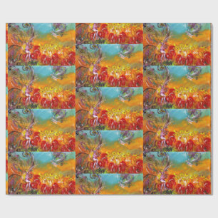 FAIRIES OF RED FLOWERS Floral Fantasy Wrapping Paper