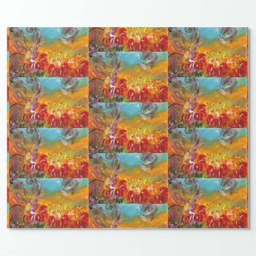 FAIRIES OF RED FLOWERS Floral Fantasy Wrapping Paper