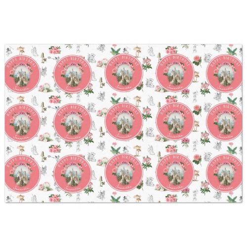 Fairies Pink Floral Mushroom Fairy Castle Birthday Tissue Paper