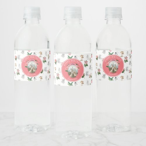 Fairies Pink Floral Mushroom Fairy Castle Birthday Water Bottle Label