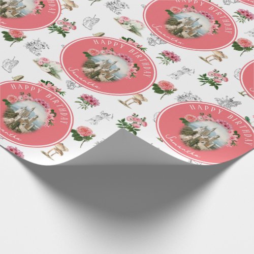 Fairies Pink Floral Mushroom Fairy Castle Birthday Wrapping Paper