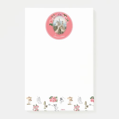 Fairies Pink Floral Mushroom Fairy Castle Monogram Post_it Notes