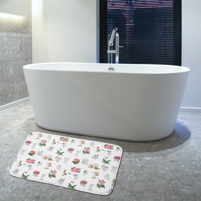 Fairies Pink Floral & Mushroom Fairy Pattern Bath Mat (Fairies Pink Floral & Mushroom Fairy Pattern Bath Mat)