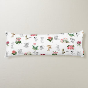 Fairies Pink Floral & Mushroom Fairy Pattern Body Pillow