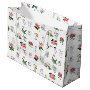 Fairies Pink Floral & Mushroom Fairy Pattern Large Gift Bag