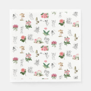 Fairies Pink Floral & Mushroom Fairy Pattern Napkins