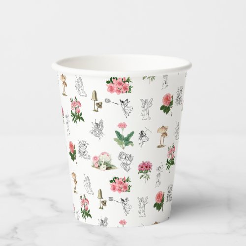 Fairies Pink Floral  Mushroom Fairy Pattern Paper Cups