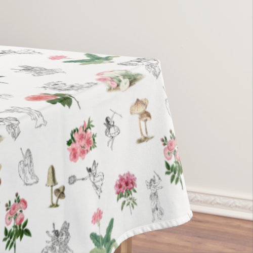 Fairies Pink Floral  Mushroom Fairy Pattern Tablecloth