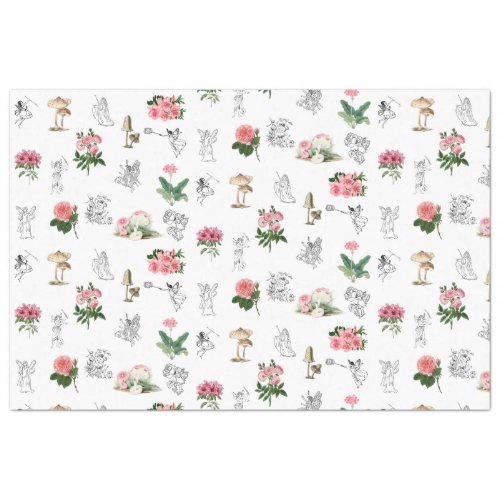 Fairies Pink Floral  Mushroom Fairy Pattern Tissue Paper