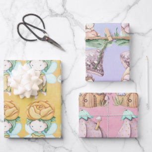 Fairies Pink Purple Yellow Wrapping Paper