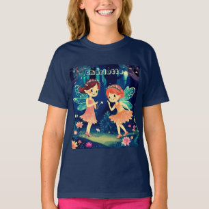 Fairies Playing In The Enchanted Forest Girls Navy T-Shirt