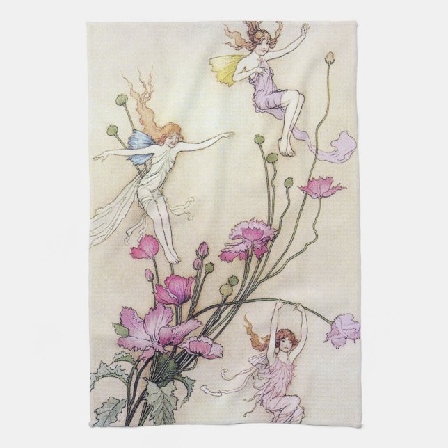 Fairies Playing on Flower Towel (Vertical)