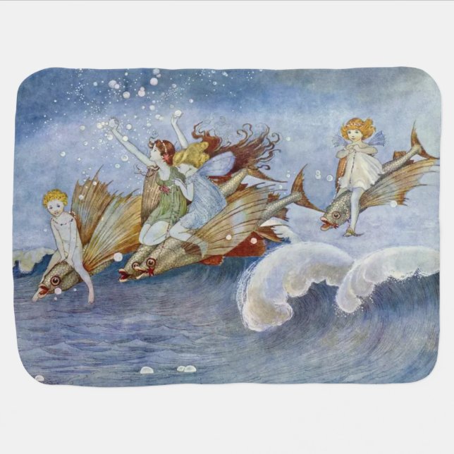 Fairies Ride the Waves Baby Blanket (Horizontal)