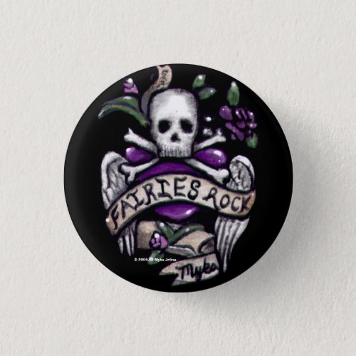 Fairies Rock Gothic Skull 15 inch button