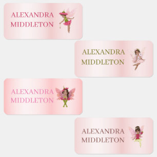 Fairies School Name Dark Hair Pink Kids' Labels