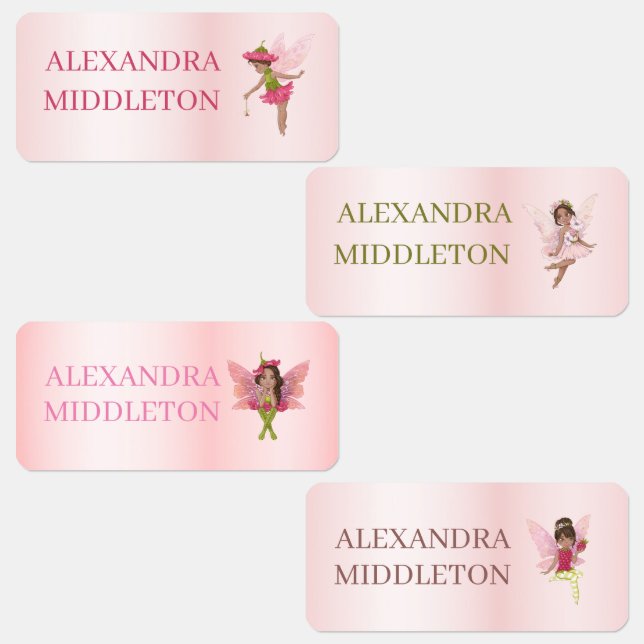 Fairies School Name Dark Hair Pink  Kids' Labels (Group)