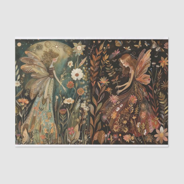 Fairies Spring/ Fall  Decoupage Tissue Paper (Front)