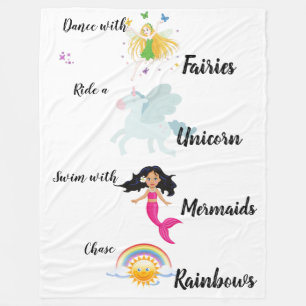 Fairies, unicorns, Mermaids and Rainbows Fleece Blanket