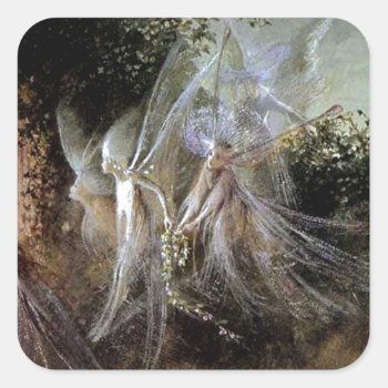 Fairies Watching At Forest Edge Square Sticker by stargiftshop at Zazzle
