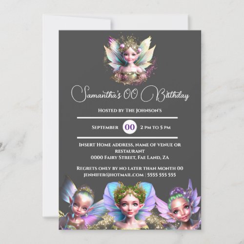 Fairies whimsical magical girls iridescent glitter invitation