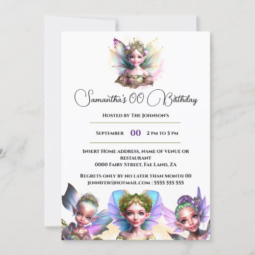 Fairies whimsical magical girls iridescent white invitation