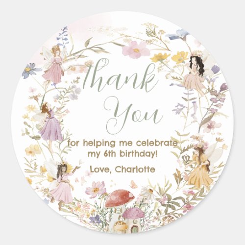 Fairies Wildflower Meadow Flowers Birthday Classic Round Sticker