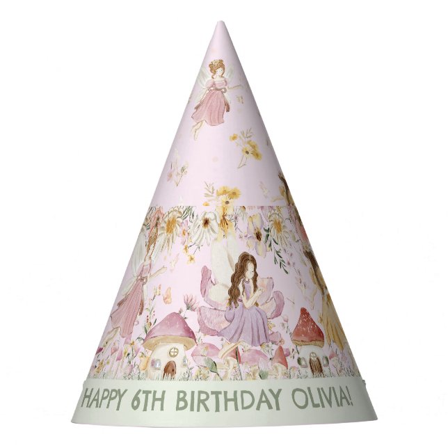Fairies Wildflower Meadow Flowers Birthday Cone Party Hat (Front)