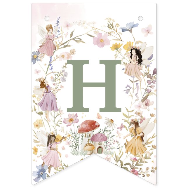 Fairies Wildflower Meadow Flowers Birthday Garland Bunting Flags (First Flag)