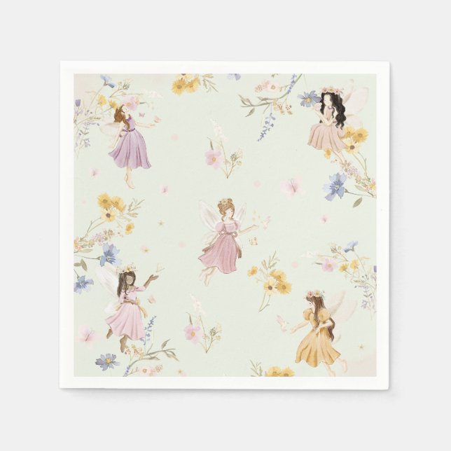 Fairies Wildflower Meadow Flowers Birthday Napkins (Front)