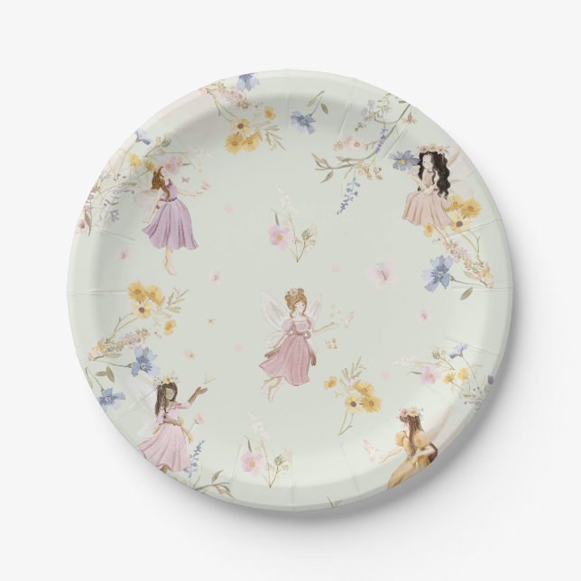 Fairies Wildflower Meadow Flowers Birthday Paper Plates (Front)