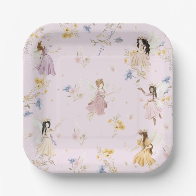 Fairies Wildflower Meadow Flowers Birthday Paper Plates (Front)
