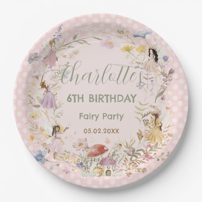 Fairies Wildflower Meadow Flowers Birthday Party Paper Plates (Front)