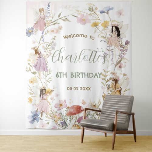 Fairies Wildflower Meadow Flowers Birthday Welcome Tapestry