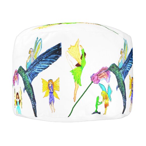 FAIRIES WITH HUMMINGBIRDS  pouf