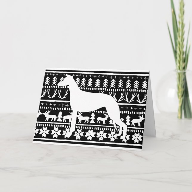 Fairisle Sighthound  Christmas Linocut Holiday Card (Front)