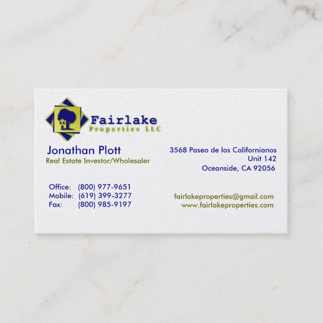 Fairlake Properties: Professional Business Card (Front)