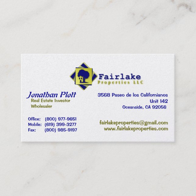 Fairlake Properties: Professional Business Card (Front)