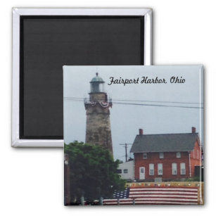 Fairport Harbor Lighthouse with Flag Magnet