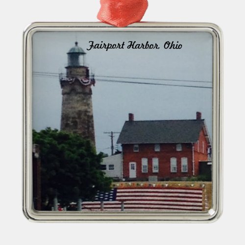 Fairport Harbor Lighthouse with Flag Ornament