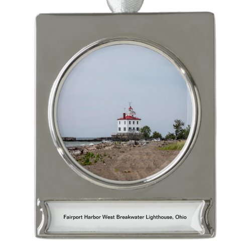 Fairport Harbor West Breakwater Lighthouse Silver Plated Banner Ornament