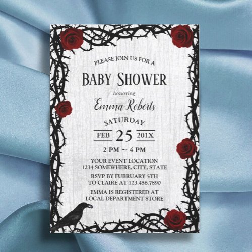 Fairtale Baby Shower Red Rose  Thorn Rustic Wood Invitation