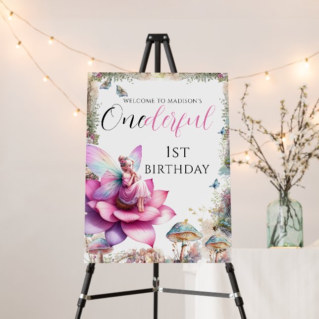 Fairy 1st Birthday Enchanted Forest Welcome Foam Board (In Situ (Stand))