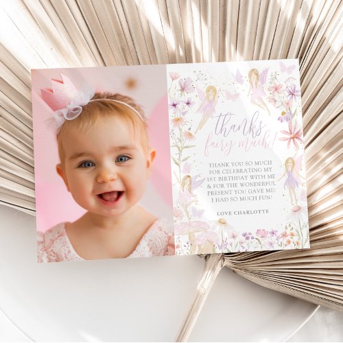 Fairy 1st Birthday Fairy First Party Photo Thank You Card