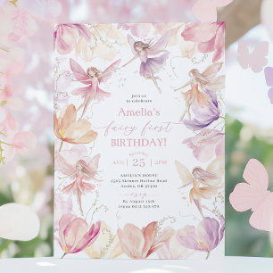 Fairy 1st Birthday Fairy Party Pink Peach Purple Invitation