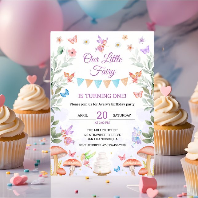 Fairy 1st Birthday Girl Enchanted Forest Party Invitation (fairy 1st baby birthday party invitation)