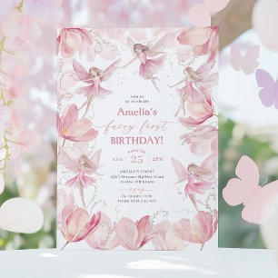 Fairy 1st Birthday Girls Fairy Party Pink Invitation