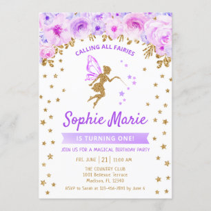 Fairy 1st Birthday - Gold Purple Invitation