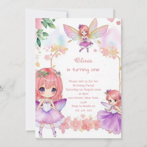 Fairy 1st Birthday Invitation
