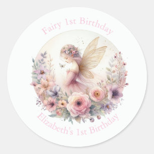 Fairy 1st Birthday Party Favor Classic Round Sticker