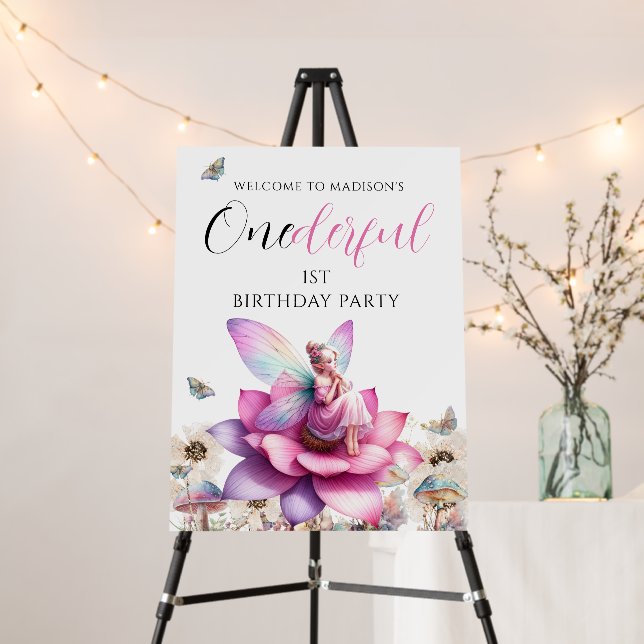 Fairy 1st Birthday Party Welcome Sign (In Situ (Stand))